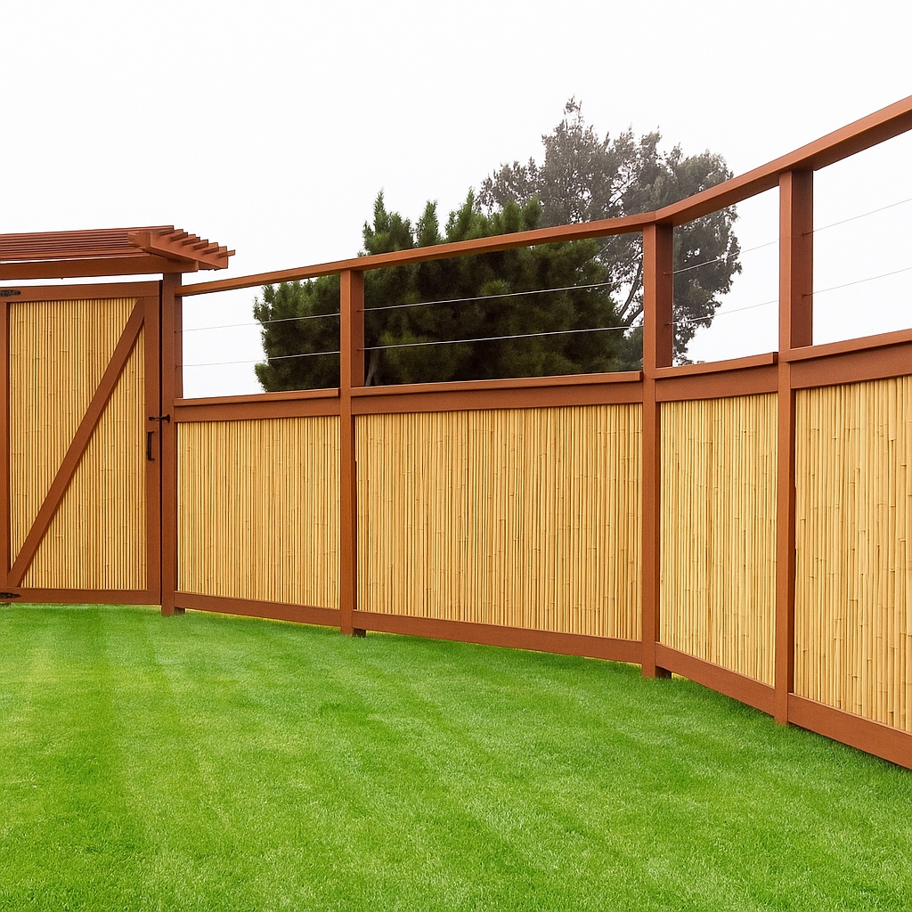 Bambu Desenli Ahşap Bahçe Çiti