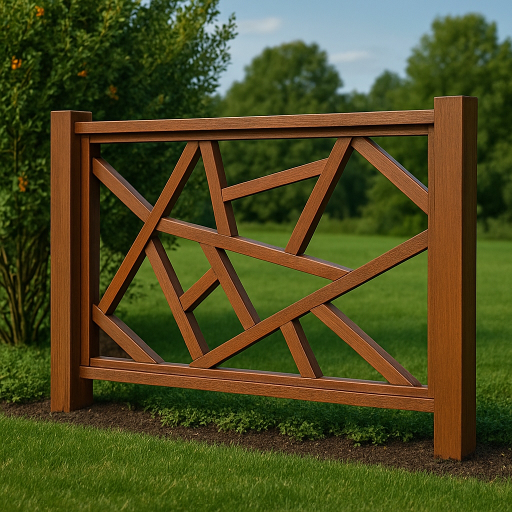 Geometrik Desenli Modern Ahşap Bahçe Çiti